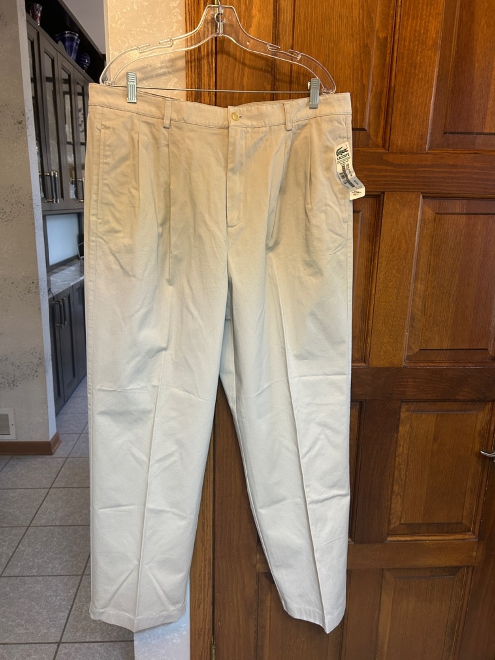 Lacoste Cream Pleated Chinos - Classic Men's Khakis